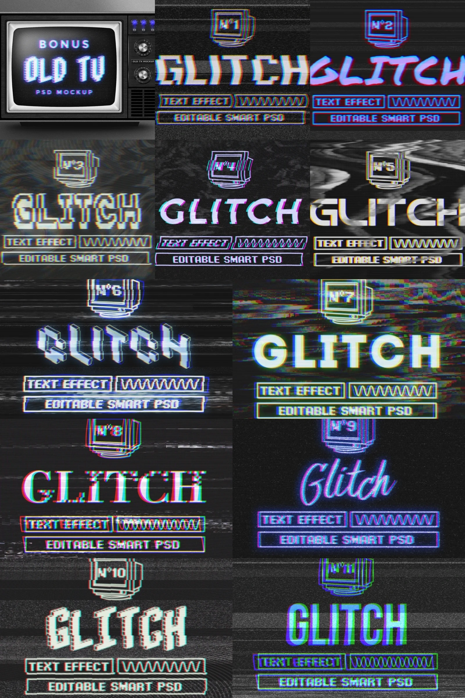 23 Glitch screen font interface template preview 04