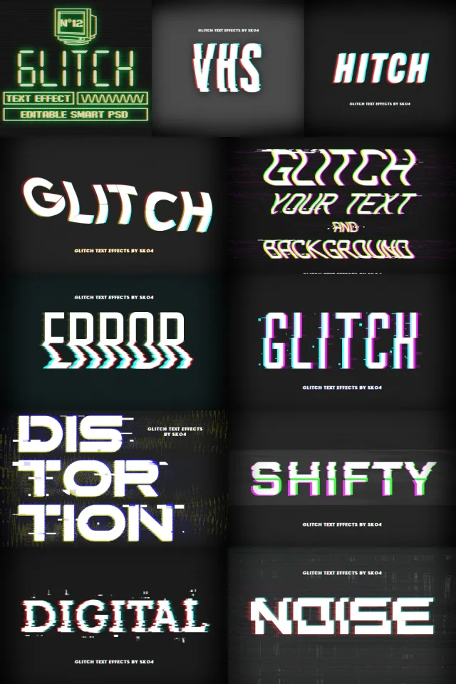 23 Glitch screen font interface template preview 05