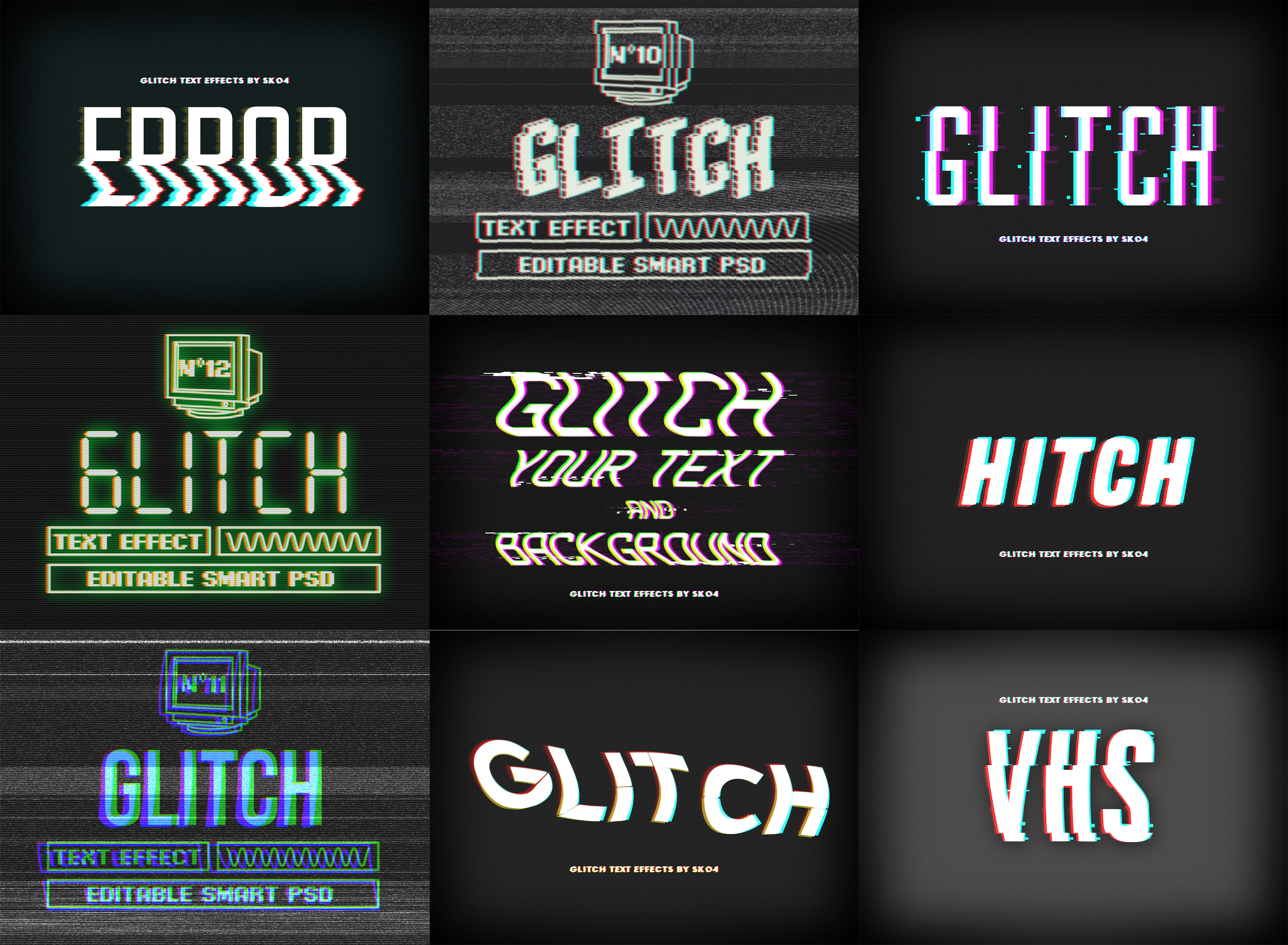 23 Glitch screen font interface template preview 3
