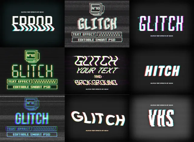 23 Glitch screen font interface template preview 3