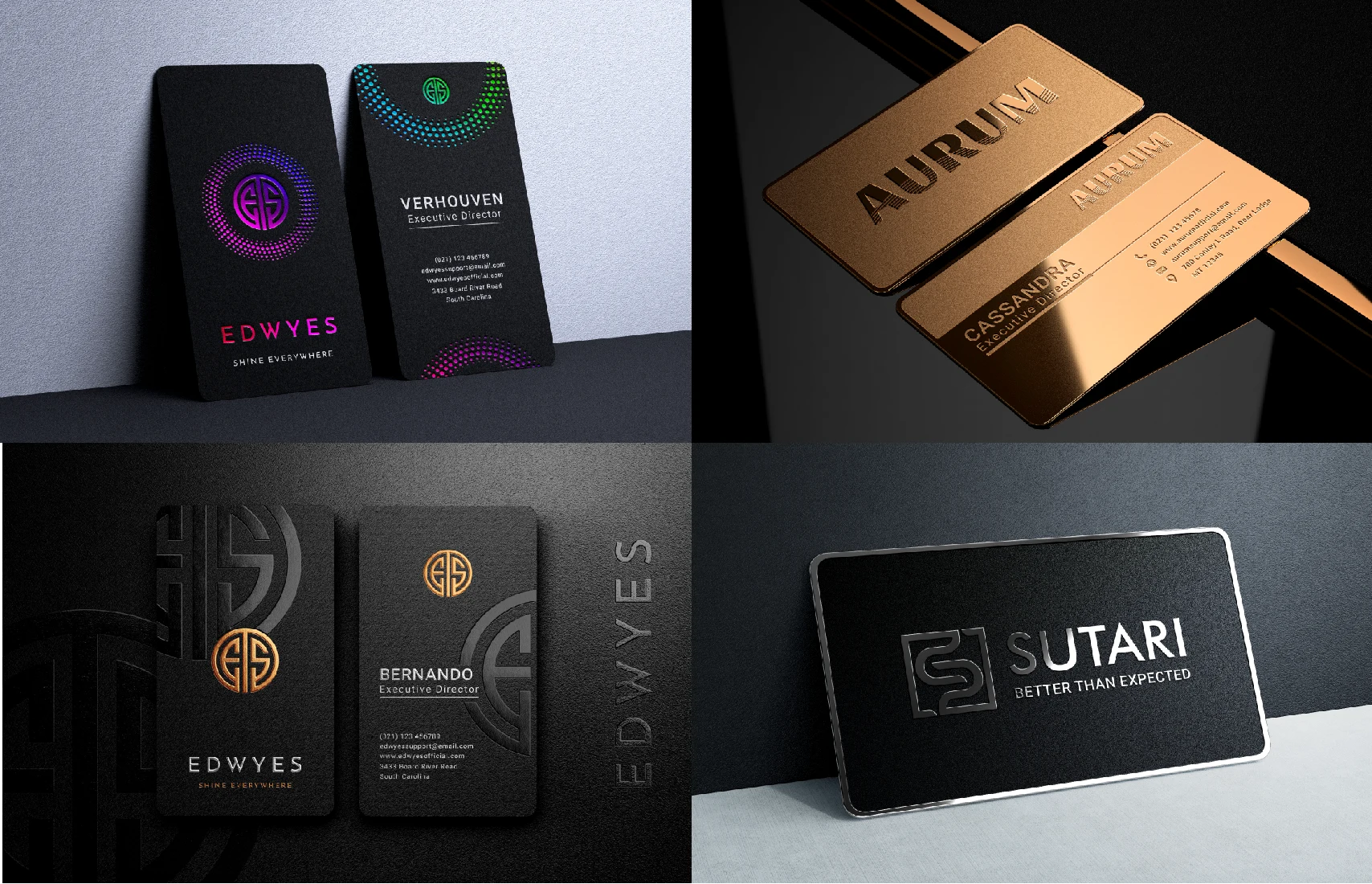 12 Luxury Gold Foil Embossed Business Card Mockups PSD &mdash; preview 4