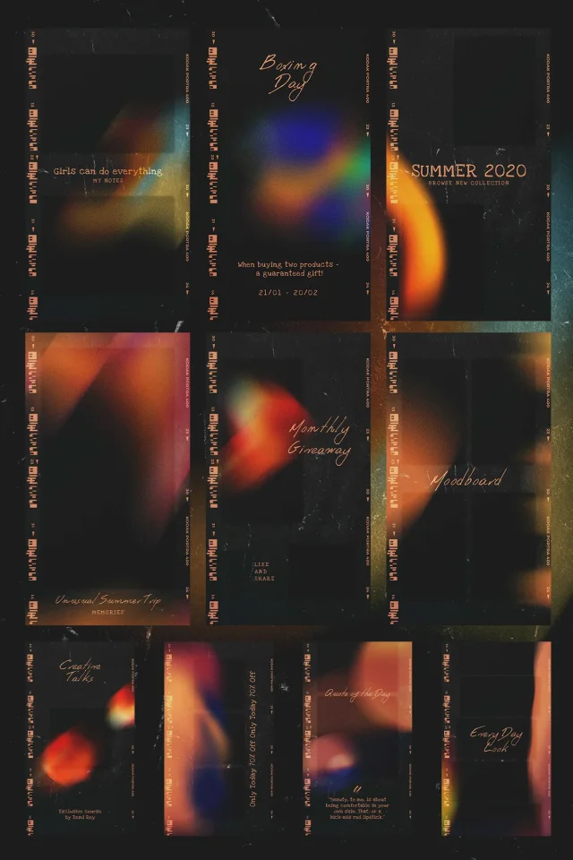 Trendy retro light-leaking film photo templates preview 3