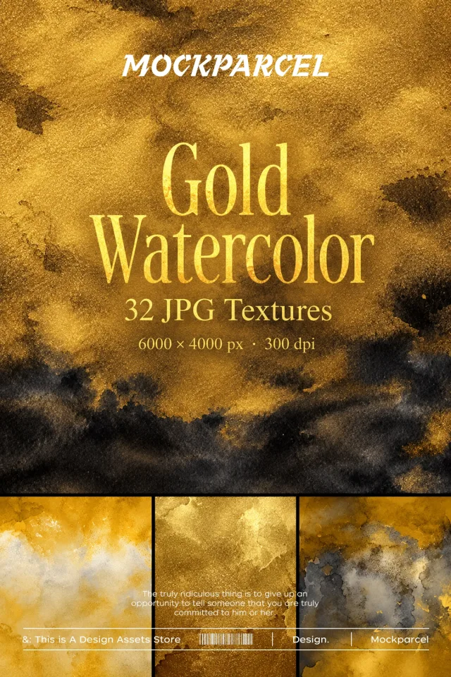 32 Golden Watercolor smudged texture